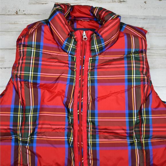 Lands' End Red Tartan Plaid down filled puffer vest Women's size xlarge Outdoor - Picture 2 of 6